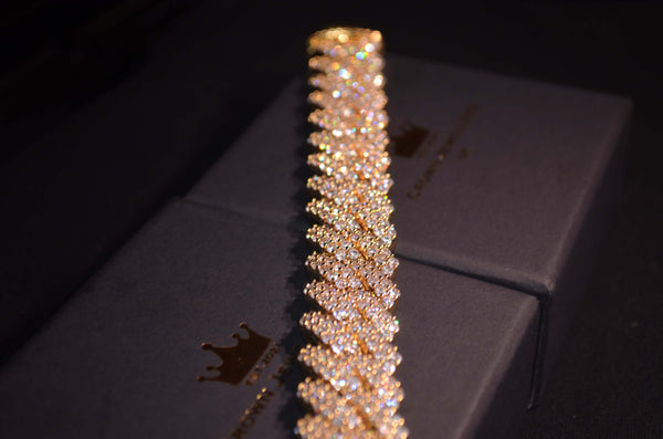 Iced Out 14mm Diamond Prong Bracelet - Gold