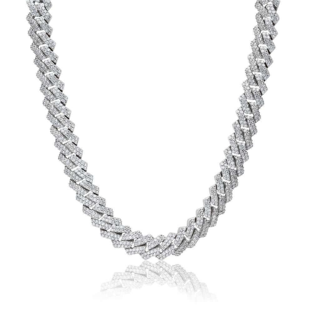 Iced out 14mm Diamond Prong Chain - White Gold freeshipping - Crown Jewellers UK