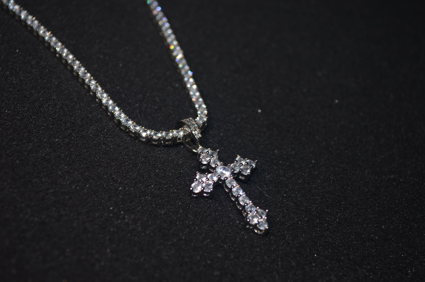 Diamond Cross Pendant w/ 3mm Tennis Chain