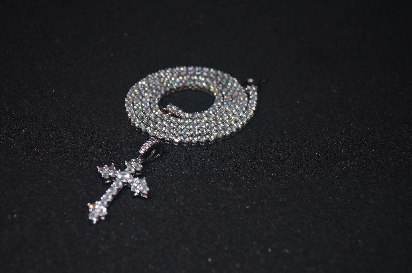 Diamond Cross Pendant w/ 3mm Tennis Chain