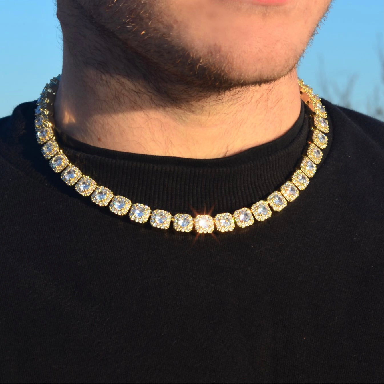 10mm Clustered Tennis Chain -  Gold