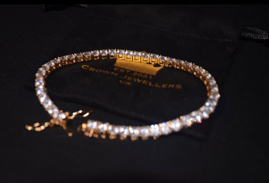 Iced Out 3mm Gold Tennis Bracelet - Gold freeshipping - Crown Jewellers UK