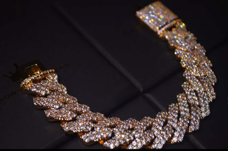 Iced Out 14mm Diamond Prong Bracelet - Gold freeshipping - Crown Jewellers UK